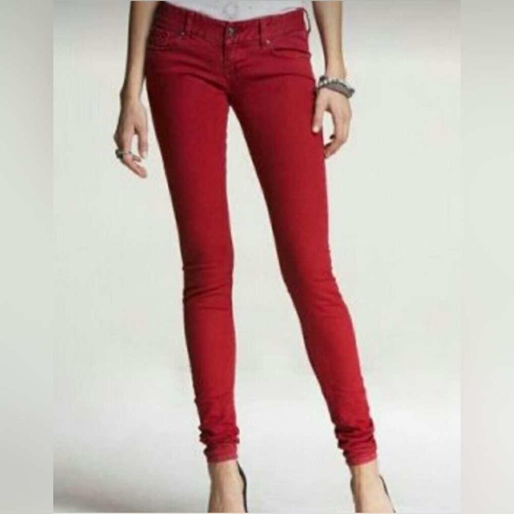 Express Red Zelda Slim Fit Low Rise Skinny Jean Leggings